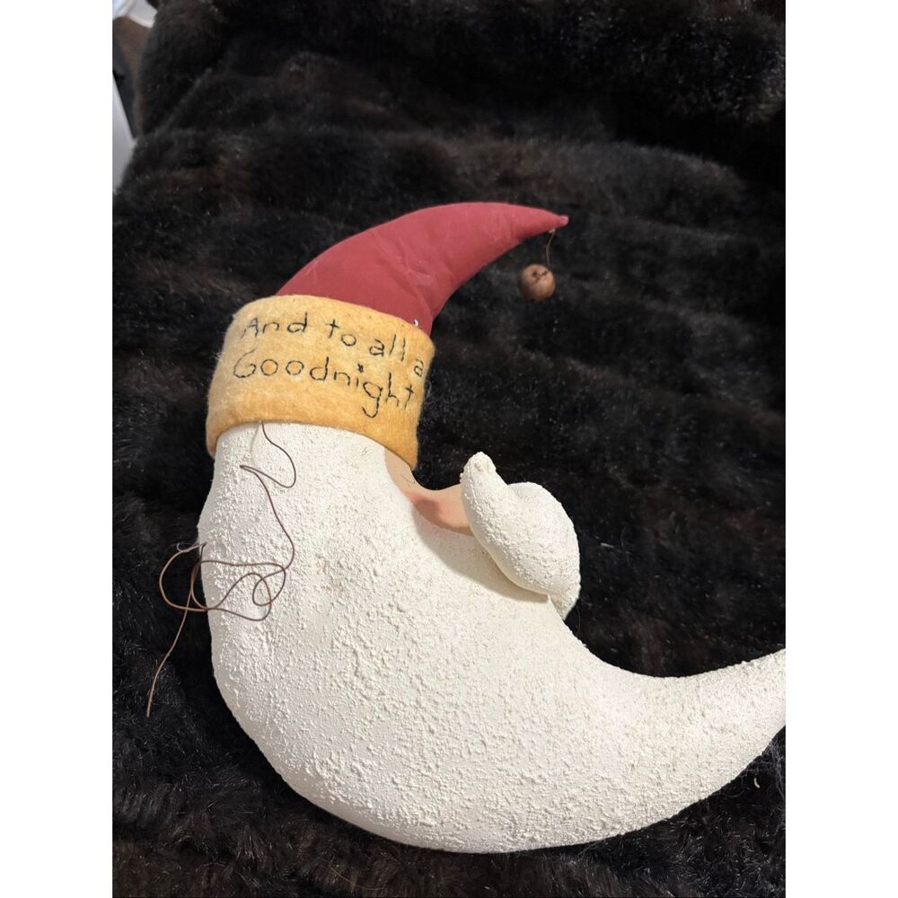 Paper mache and to all a good night Santa Christmas Half Moon 9"